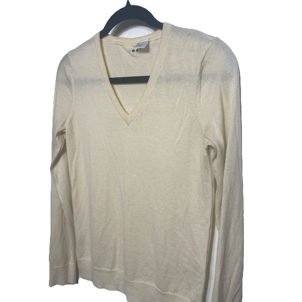Three Dots Lightweight 100% Cashmere V Neck Sweater Cream Size Small